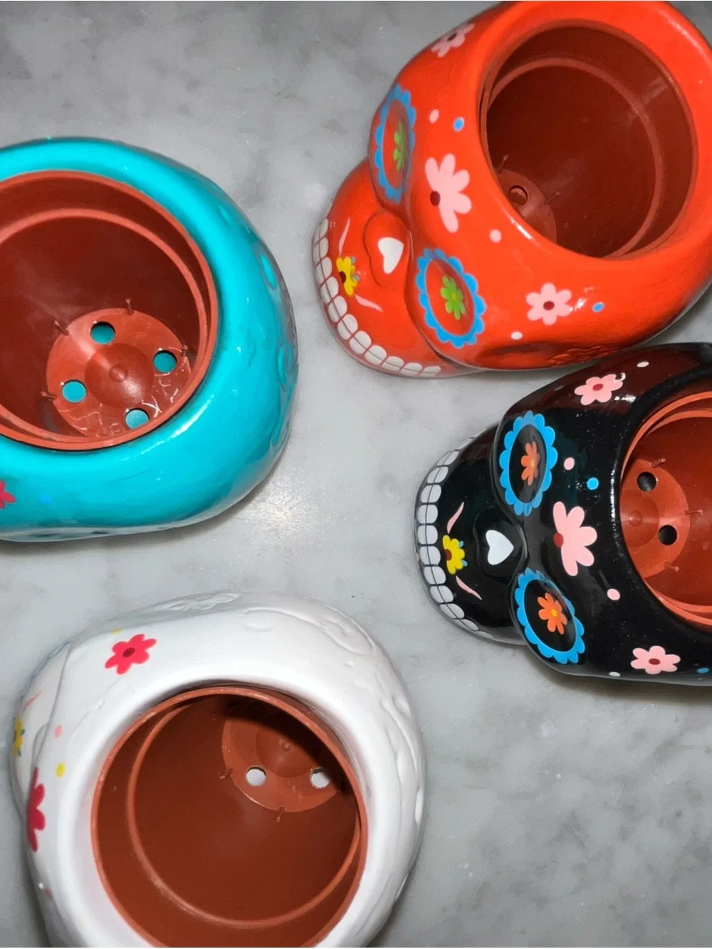 Hand-Painted Sugar Skull Mini Ceramic Planters - Assorted Colors